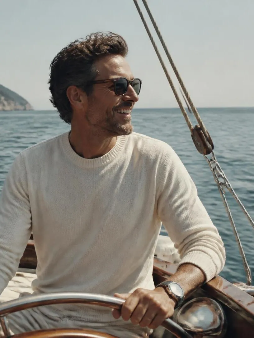 Wealth advisory: a man at the helm of a sailing boat, facing the sea